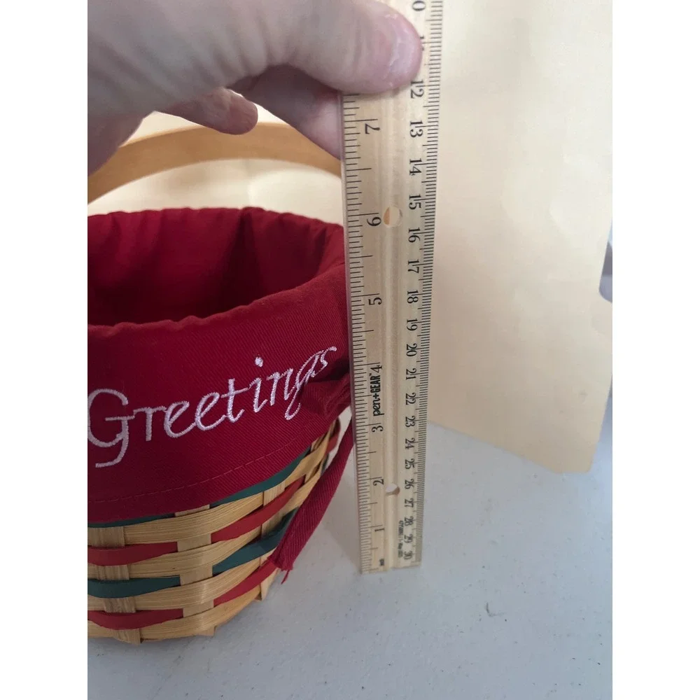 Christmas Seasons Greetings Woven Basket with Snowman Liner and Wood Handle